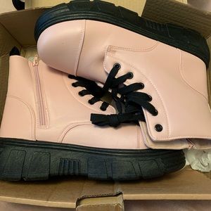 Pink Nasty Gal lace up platform boots size 10